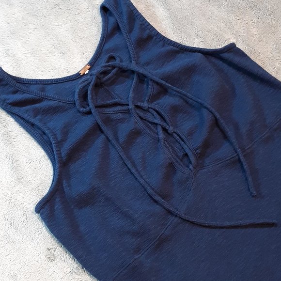 Free People Navy Blue Emmy Lou Lace Up Top - Picture 2 of 7